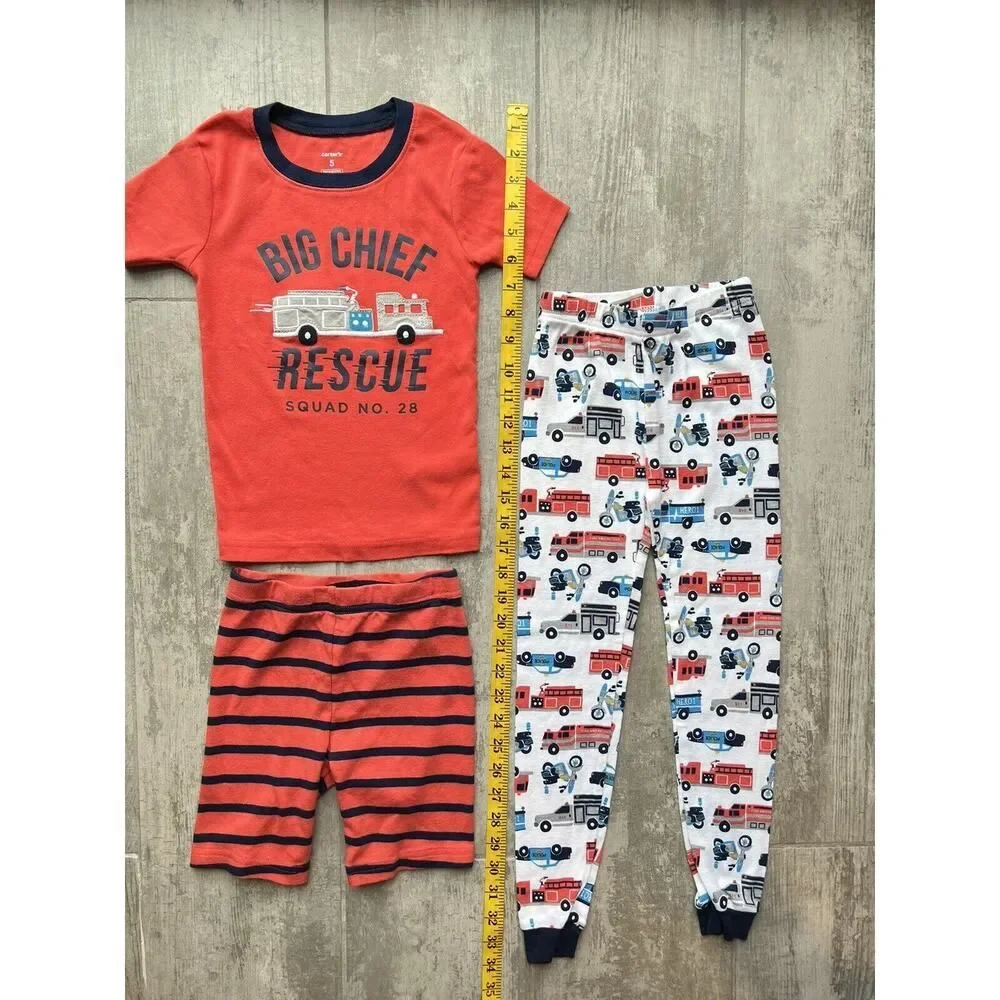 Fire Truck Chief Rescue Squad Police 3 Piece Pajama Set Pjs Toddler Boys 5 Sleep